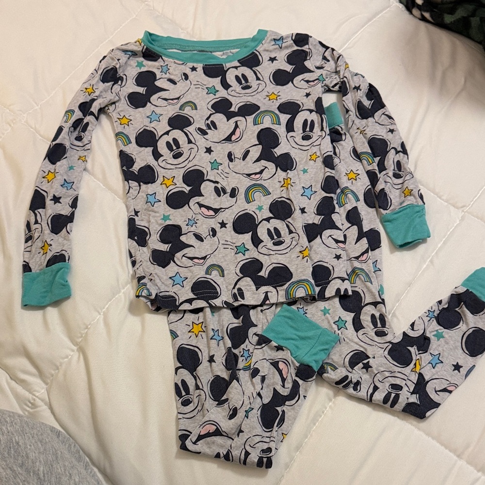 Little Sleepies x Disney Teal Mickey Mouse Kids Pajama Set - Gray and Teal